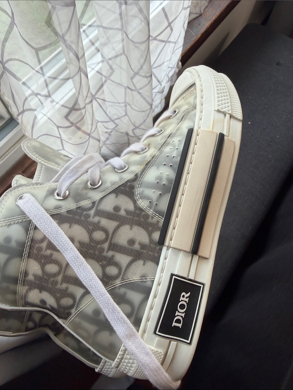 Dior High-Top Sneakers in Gray and White Monogram - Picture 9 of 10